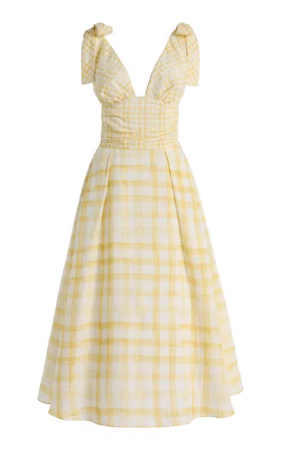 Rosie Assoulin Bow-detailed Gingham Midi Dress In Yellow