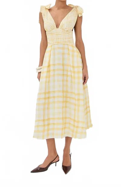 Rosie Assoulin Bow-detailed Checked Lyocell And Linen-blend Midi Dress In Yellow