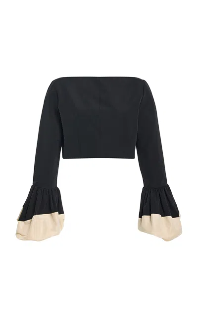 Rosie Assoulin Bubble-sleeve Cotton-blend Top In Black