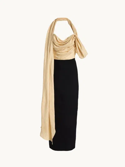 Rosie Assoulin Burbling Stream Scarf Dress Buttercream 6 In Yellow