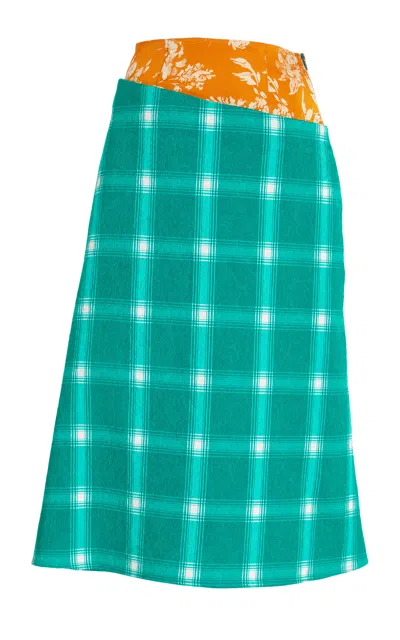 Rosie Assoulin Bustle Printed Midi Skirt In Green