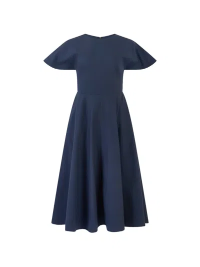 Rosie Assoulin Buttercup Pleated Cotton-taffeta Midi Dress In Blue