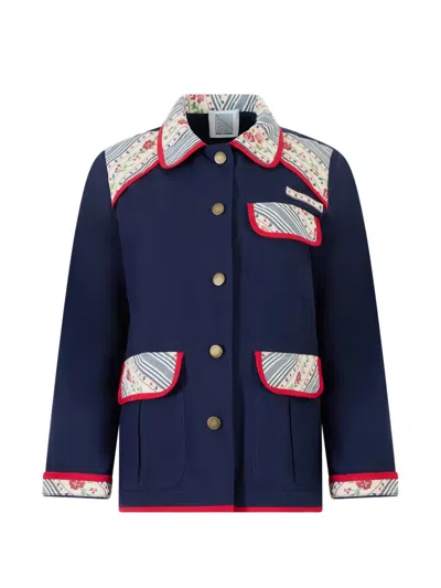 Rosie Assoulin Button Floral-trim Jacket In Blue