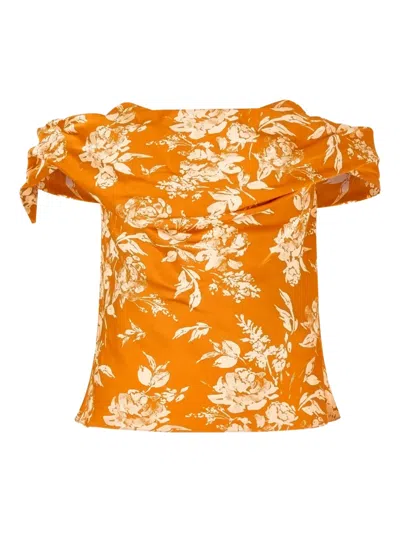 Rosie Assoulin Can't Bare It Off-shoulder Printed Top In Orange