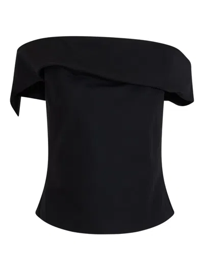 Rosie Assoulin Can't Bare It Ridged Off-shoulder Top In Black