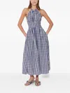 Rosie Assoulin Halter In The Name Of Love Gathered Checked Seersucker Midi Dress In Blue