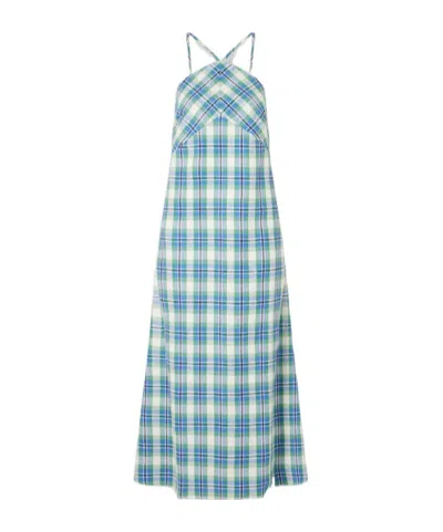 Rosie Assoulin Call Me Maybe Checked Woven Cotton Maxi Dress In Green