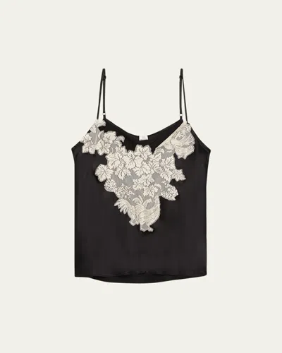 Rosie Assoulin Chicken Lace Inset Satin Cami Top In Black