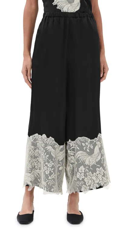 Rosie Assoulin Chicken Lace Silk Pajama Pants Black
