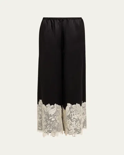 Rosie Assoulin Chicken Lace-trim Silk Wide-leg Pajama Pants In Black