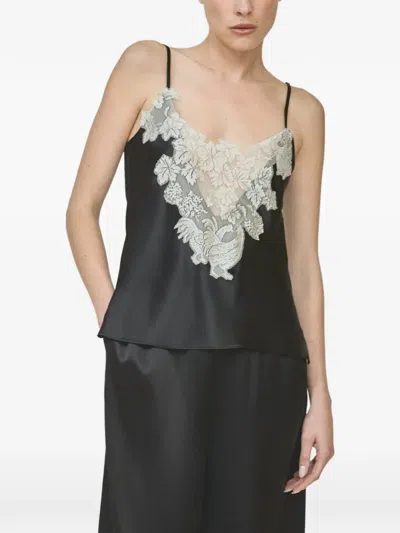 Rosie Assoulin Chicken Lace Inset Satin Cami Top In Black