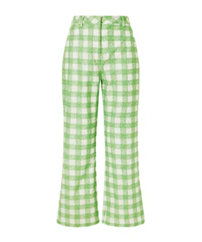 Rosie Assoulin Easy Does It Checked Cotton Straight-leg Pants In Green