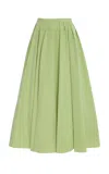 Rosie Assoulin Cotton-blend Midi Pleated Skirt In Green