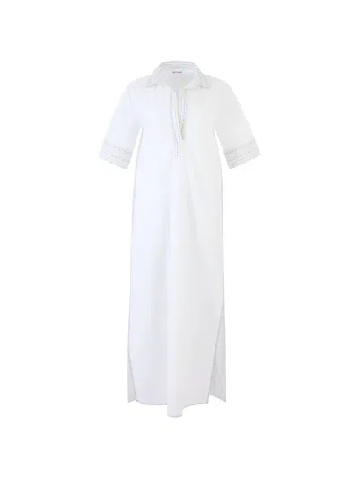 Rosie Assoulin Collared Embroidered Midi Dress In White
