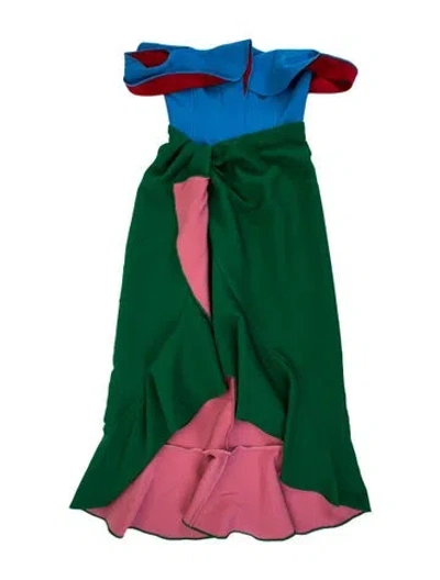Pre-owned Rosie Assoulin Colorblock Pattern Long Dress In Green