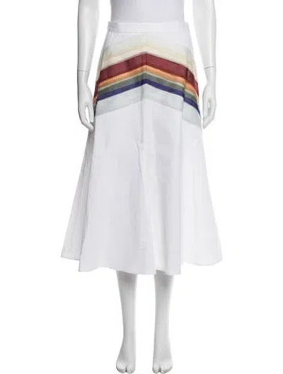 Pre-owned Rosie Assoulin Colorblock Pattern Midi Length Skirt In White