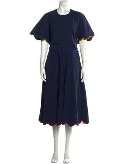 Pre-owned Rosie Assoulin Crew Neck Midi Length Dress In Blue