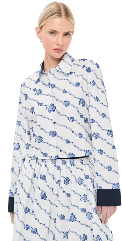Rosie Assoulin Cropped Button Down Blue/white In Multi