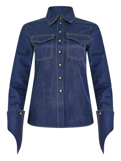 Rosie Assoulin Cuff Button Ridged Top In Blue