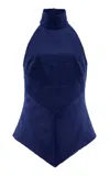 Rosie Assoulin Directional Cotton Halter Top In Blue