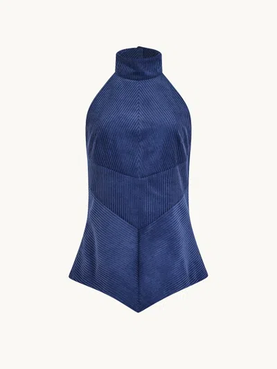 Rosie Assoulin Directional Halter Top Navy 6 In Blue