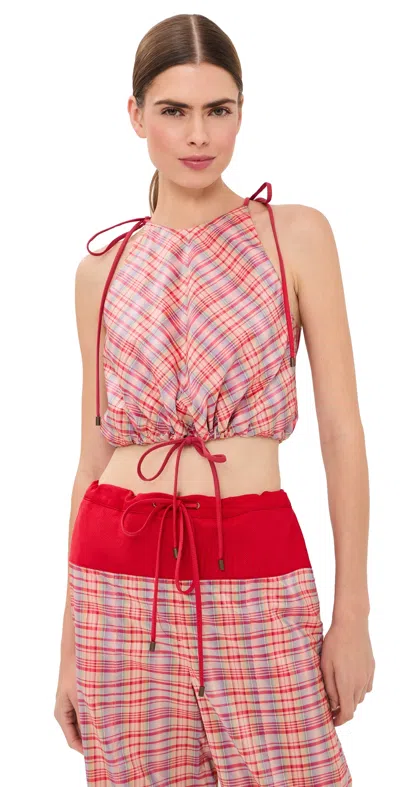Rosie Assoulin Draw Me Closer Top Pink Plaid