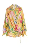 Rosie Assoulin Drawstring Pleated Silk Top In Multi