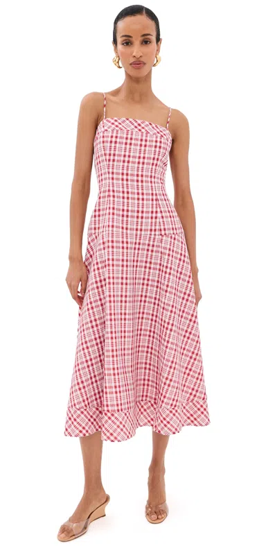 Rosie Assoulin Drop Me A Note Dress Red Plaid In Pink