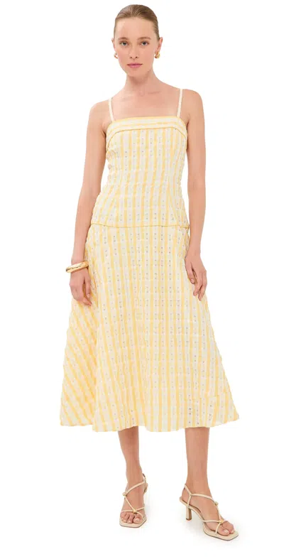 Rosie Assoulin Drop Me A Note Striped Seersucker Midi Dress In Yellow