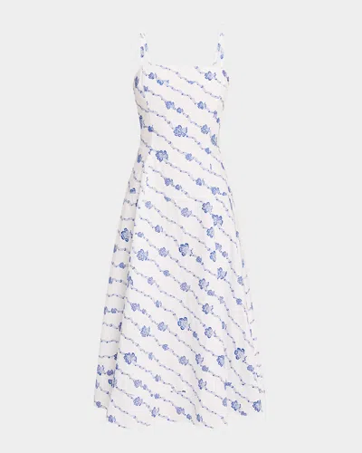 Rosie Assoulin Drop Me A Note Embroidered Poplin Sleeveless Midi Dress In Multi