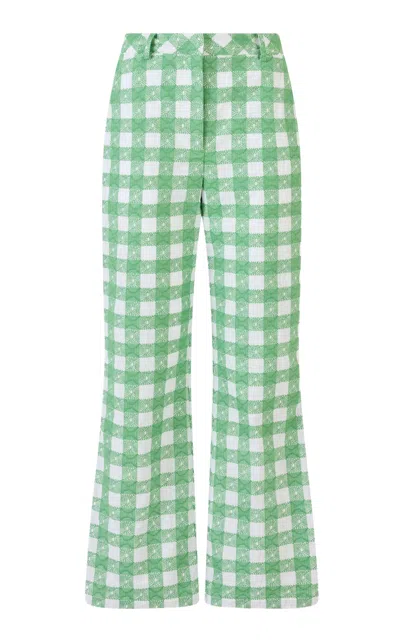 Rosie Assoulin Easy Does It Embroidered Gingham Pants In Green