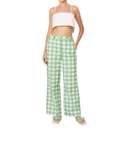 Rosie Assoulin Easy Does It Picnic Embroidered Gingham Pant In Grass Green In Multi