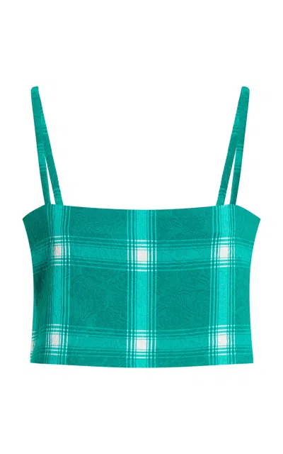 Rosie Assoulin Easy Plaid Bandeau Top In Green
