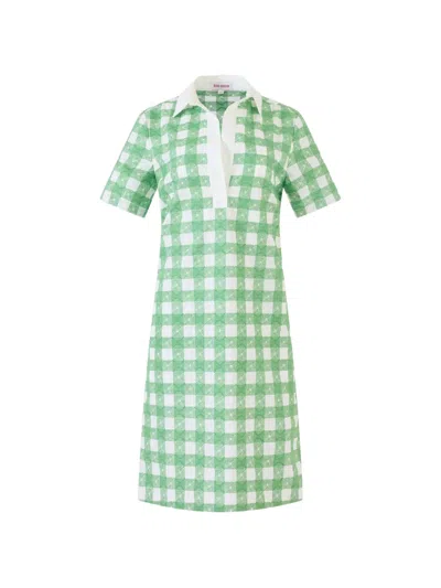 Rosie Assoulin Embroidered Gingham Short Dress In Green