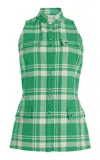Rosie Assoulin Emotionally Vested Plaid Cotton Top In Green