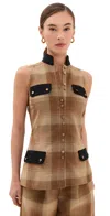 Rosie Assoulin Emotionally Vested Plaid Top In Brown