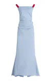 Rosie Assoulin Exclusive Just A Small Gathering Linen-blend Gown In Blue