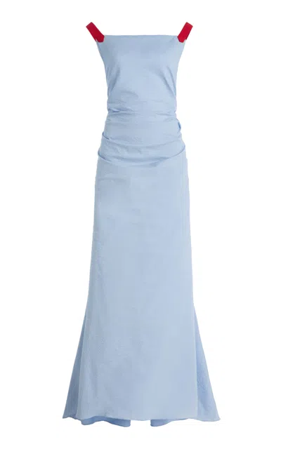 Rosie Assoulin Exclusive Just A Small Gathering Linen-blend Gown In Blue