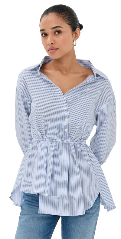 Rosie Assoulin Falling Off The Shoulder Shirt Blue Stripe