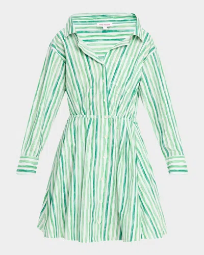 Rosie Assoulin Falling Off The Shoulder Striped Poplin Mini Shirtdress In Green