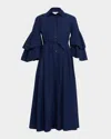 Rosie Assoulin Fiesta Ruffle-sleeve Midi Shirtdress In Navy