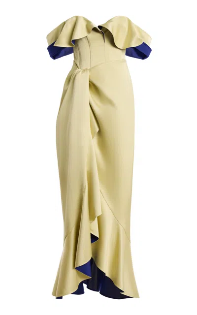 Rosie Assoulin Flap Around The Edges Satin Midi Dress In Yellow