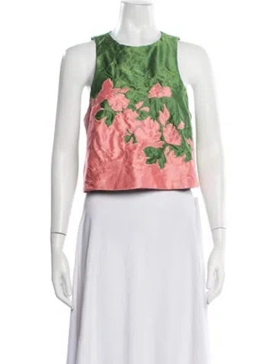 Pre-owned Rosie Assoulin Floral Print Crew Neck Top In Green