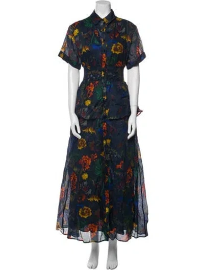 Pre-owned Rosie Assoulin Floral Print Long Dress In Blue