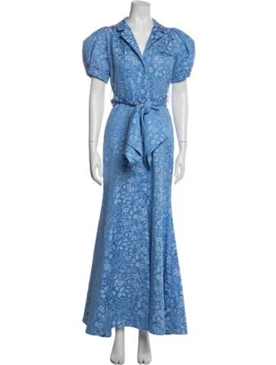 Pre-owned Rosie Assoulin Floral Print Long Dress In Blue