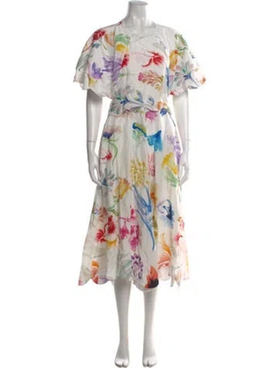 Pre-owned Rosie Assoulin Floral Print Long Dress In Neutral