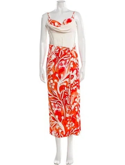 Pre-owned Rosie Assoulin Floral Print Long Dress In Orange