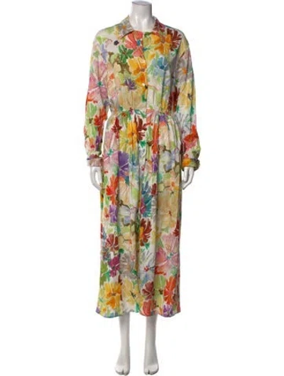 Pre-owned Rosie Assoulin Floral Print Long Dress In White