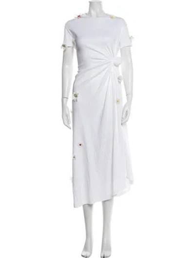 Pre-owned Rosie Assoulin Floral Print Long Dress In White