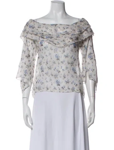 Pre-owned Rosie Assoulin Floral Print Off-the-shoulder Blouse In Neutral